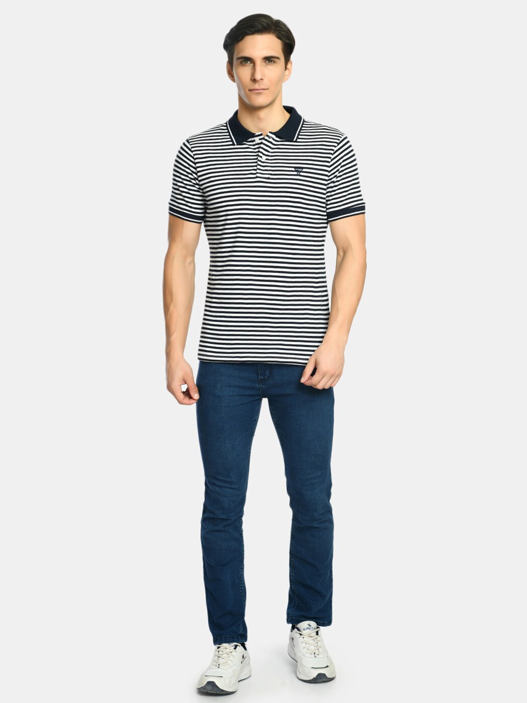 

SQUIREHOOD Striped Polo Collar Cotton Slim Fit T-shirt, White