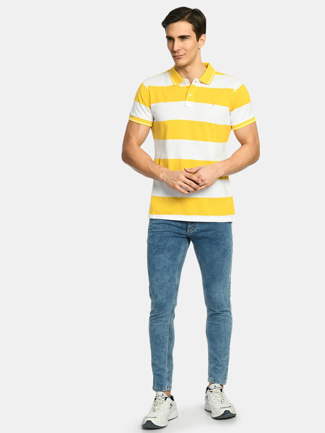 

SQUIREHOOD Striped Polo Collar Slim Fit Casual Cotton T-Shirt, Yellow