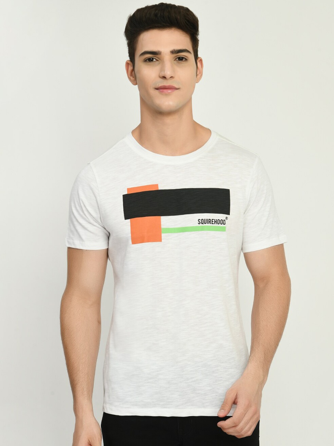 

SQUIREHOOD Graphic Printed Cotton Slim Fit T-shirt, Off white