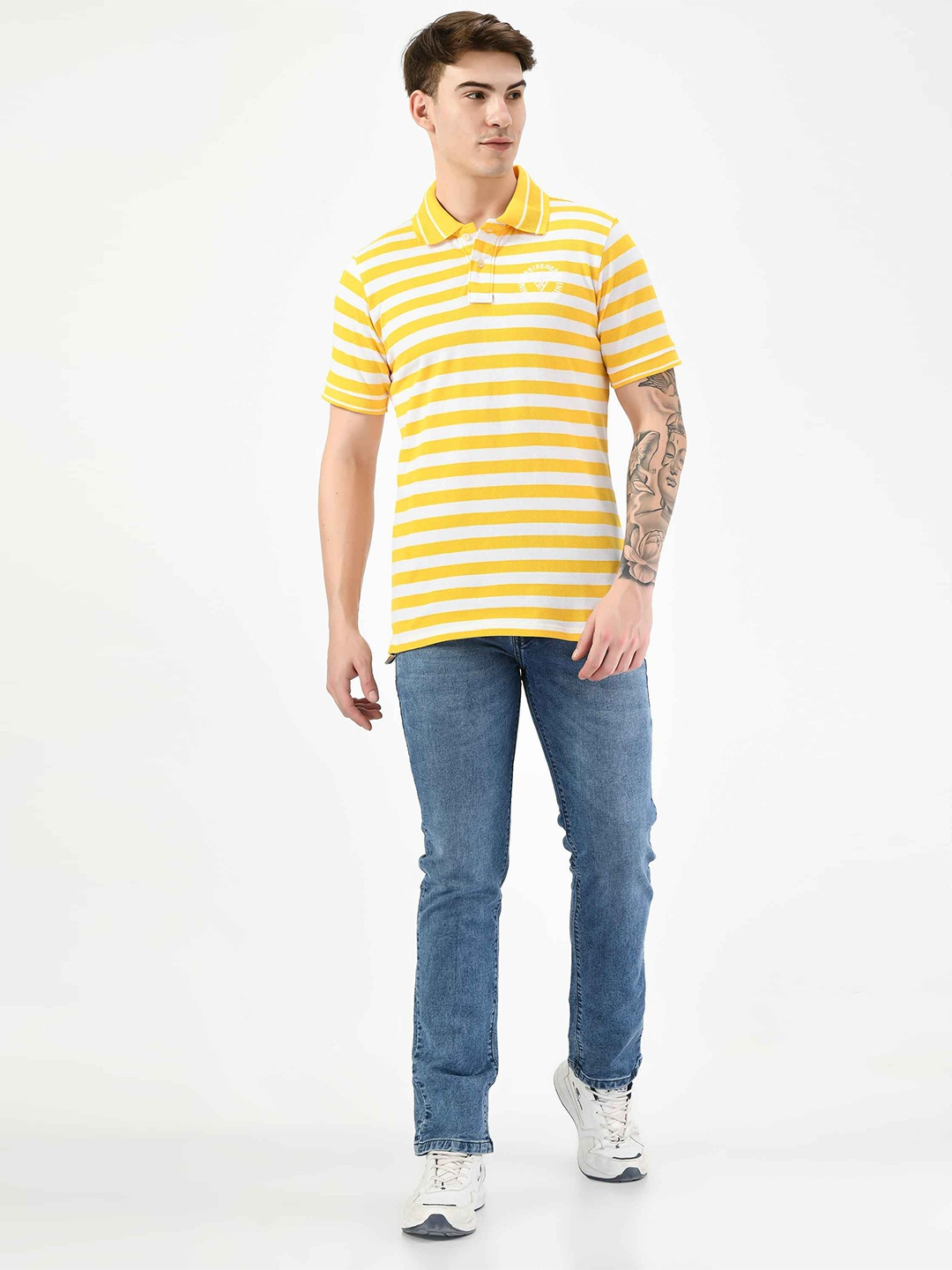 

SQUIREHOOD Striped Polo Collar Slim Fit T-shirt, Yellow