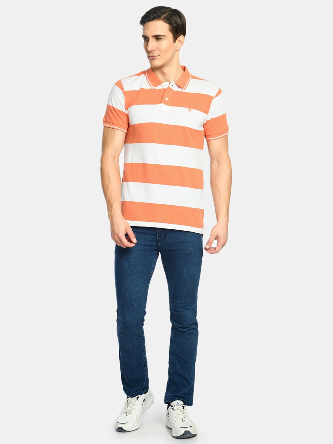 

SQUIREHOOD Colourblocked Polo Collar Cotton Slim Fit T-shirt, Orange