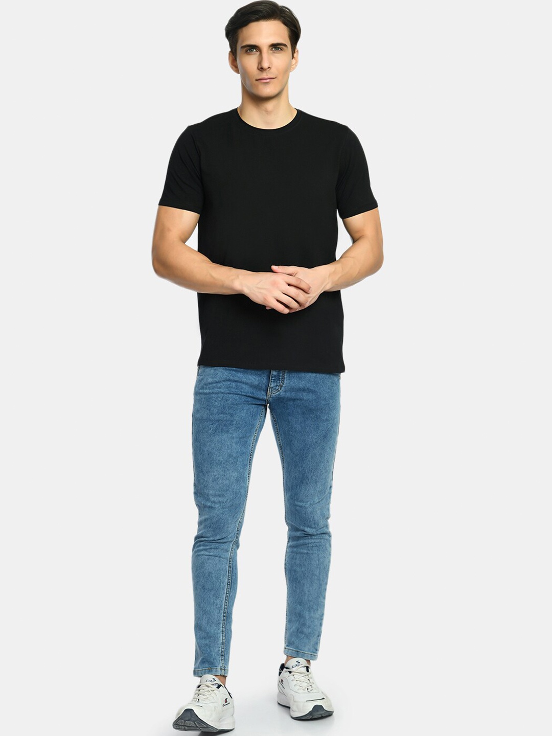 

SQUIREHOOD Round Neck Cotton Slim Fit T-shirt, Black