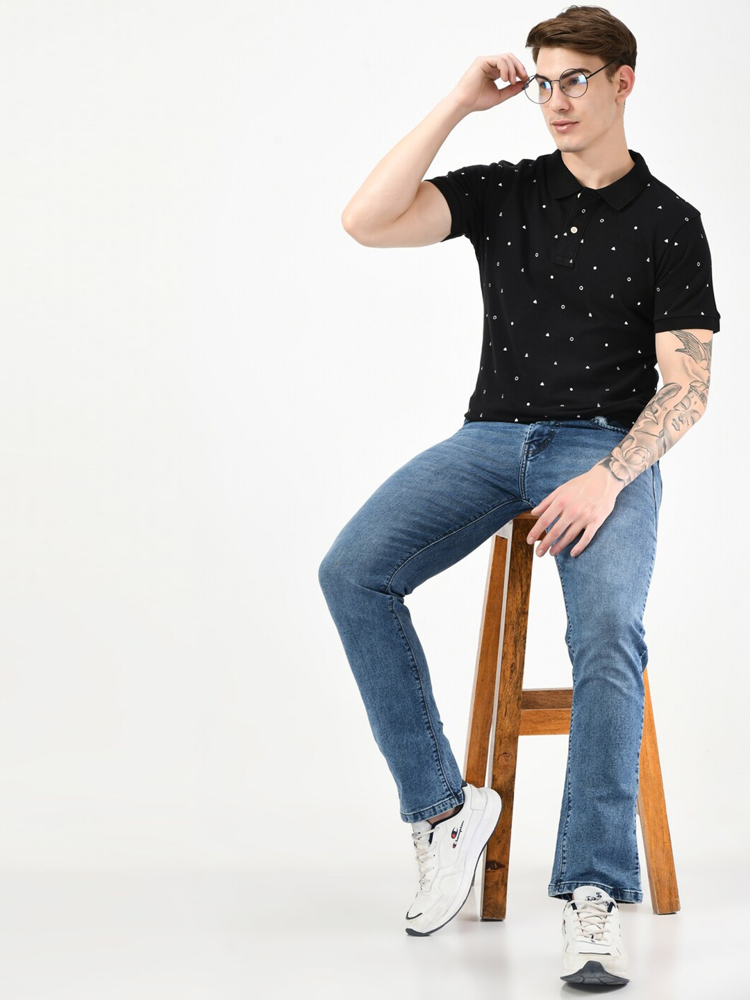 

SQUIREHOOD Conversational Printed Polo Collar Cotton Slim Fit T-shirt, Black