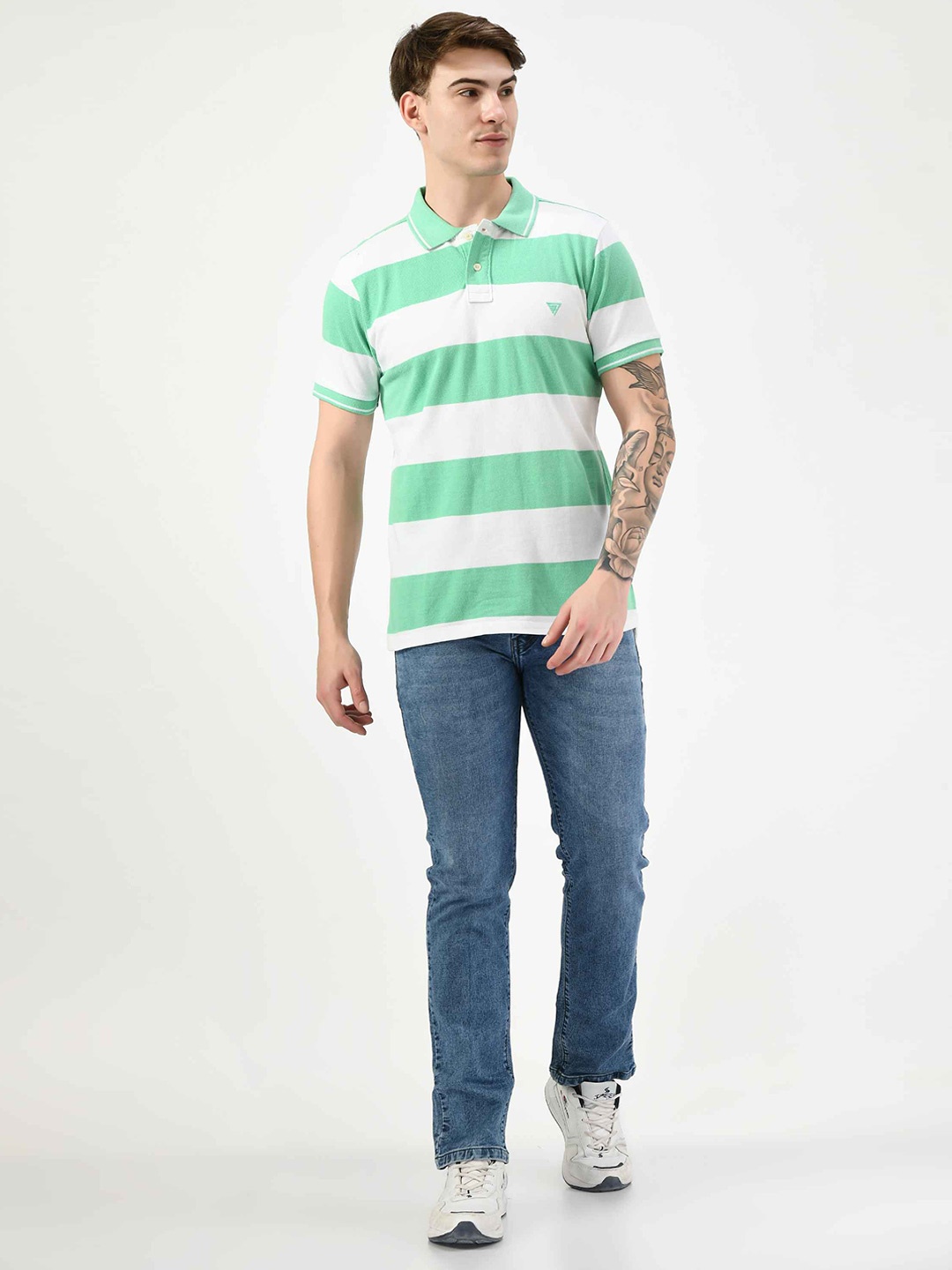 

SQUIREHOOD Colourblocked Polo Collar Cotton Slim Fit T-shirt, Green