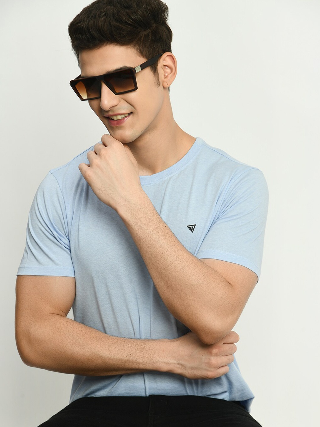 

SQUIREHOOD Round Neck Cotton Slim Fit T-shirt, Blue