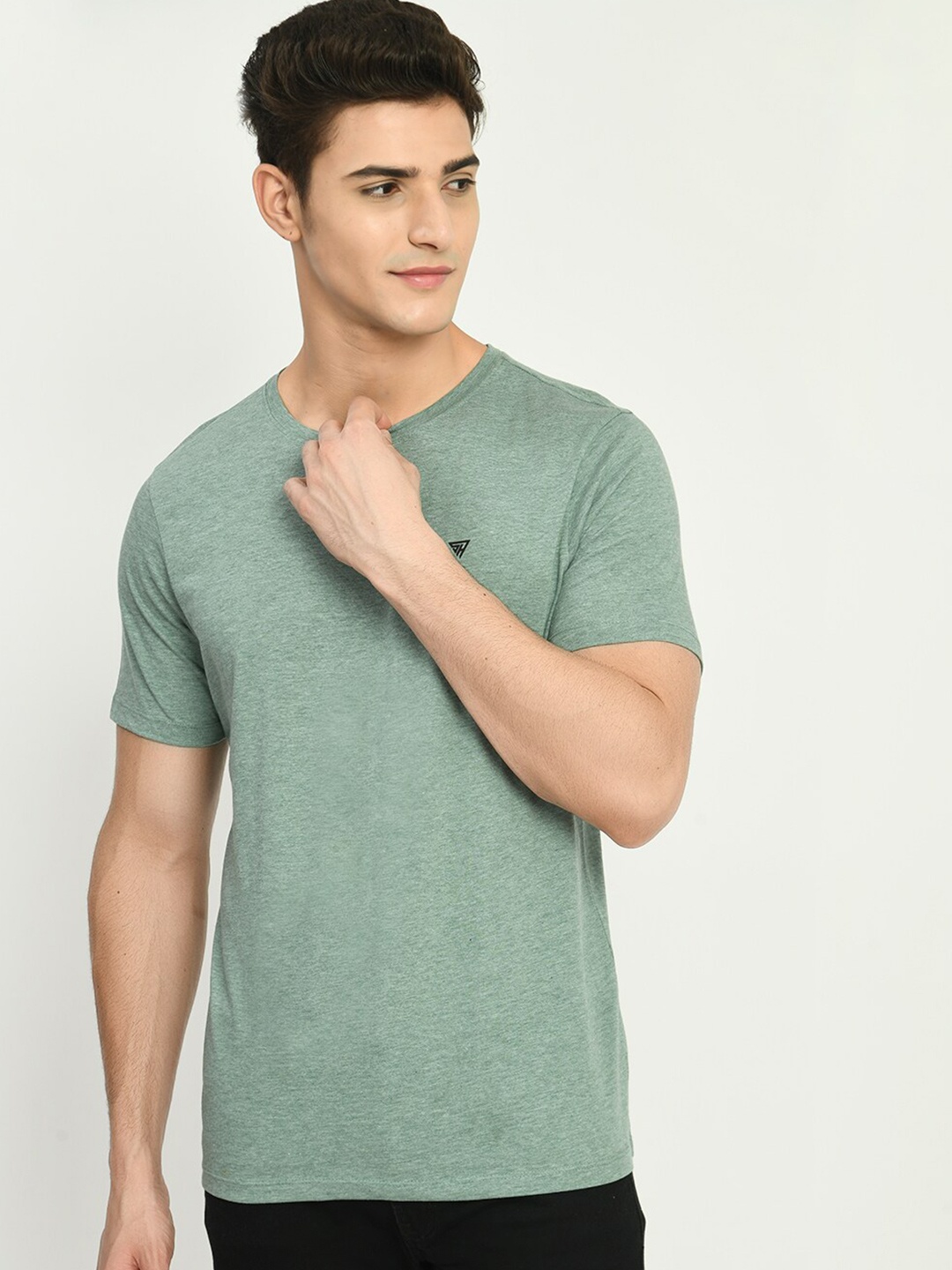 

SQUIREHOOD Round Neck Slim Fit Casual Cotton T-Shirt, Olive