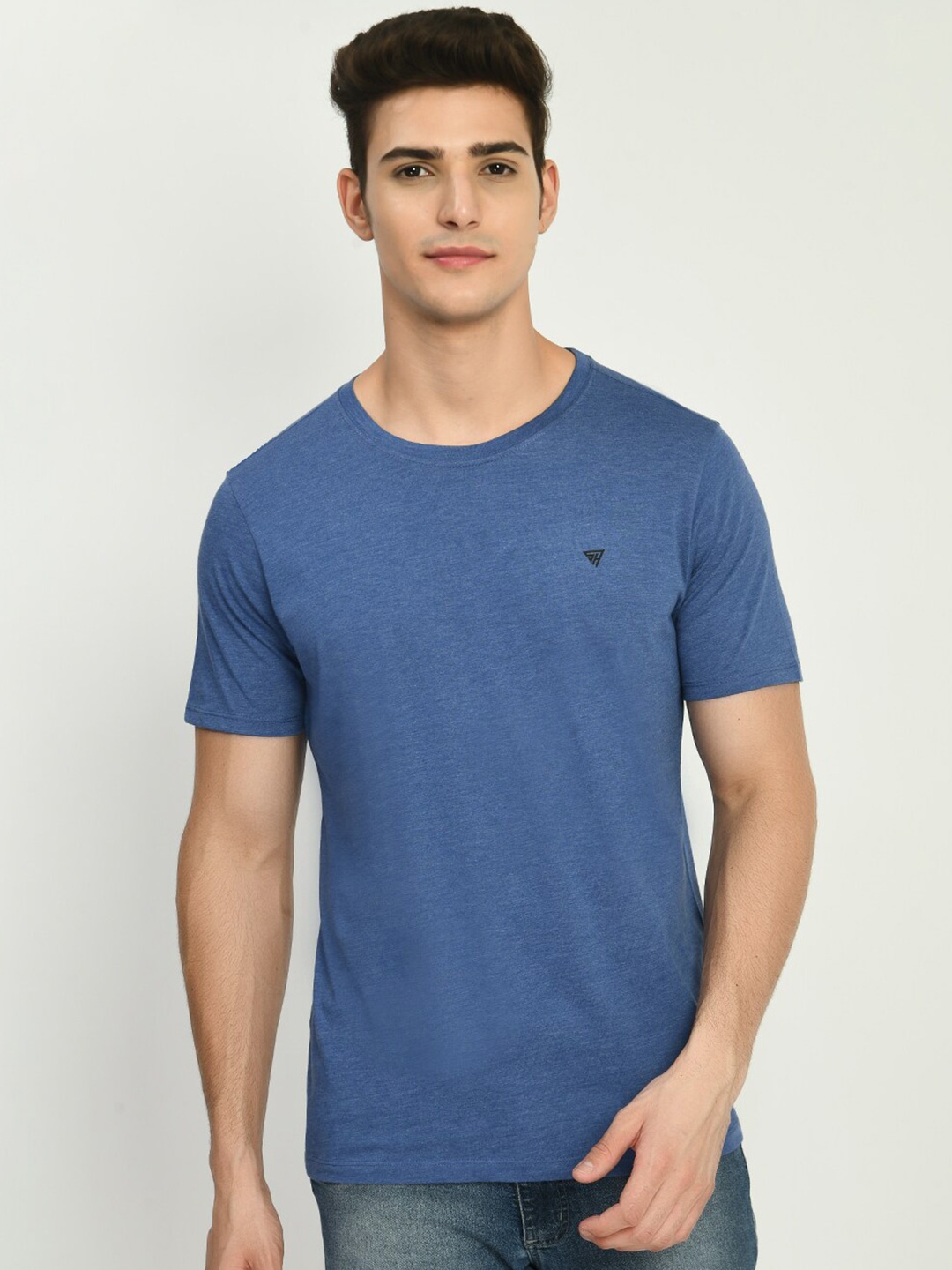 

SQUIREHOOD Round Neck Cotton Slim Fit T-shirt, Blue