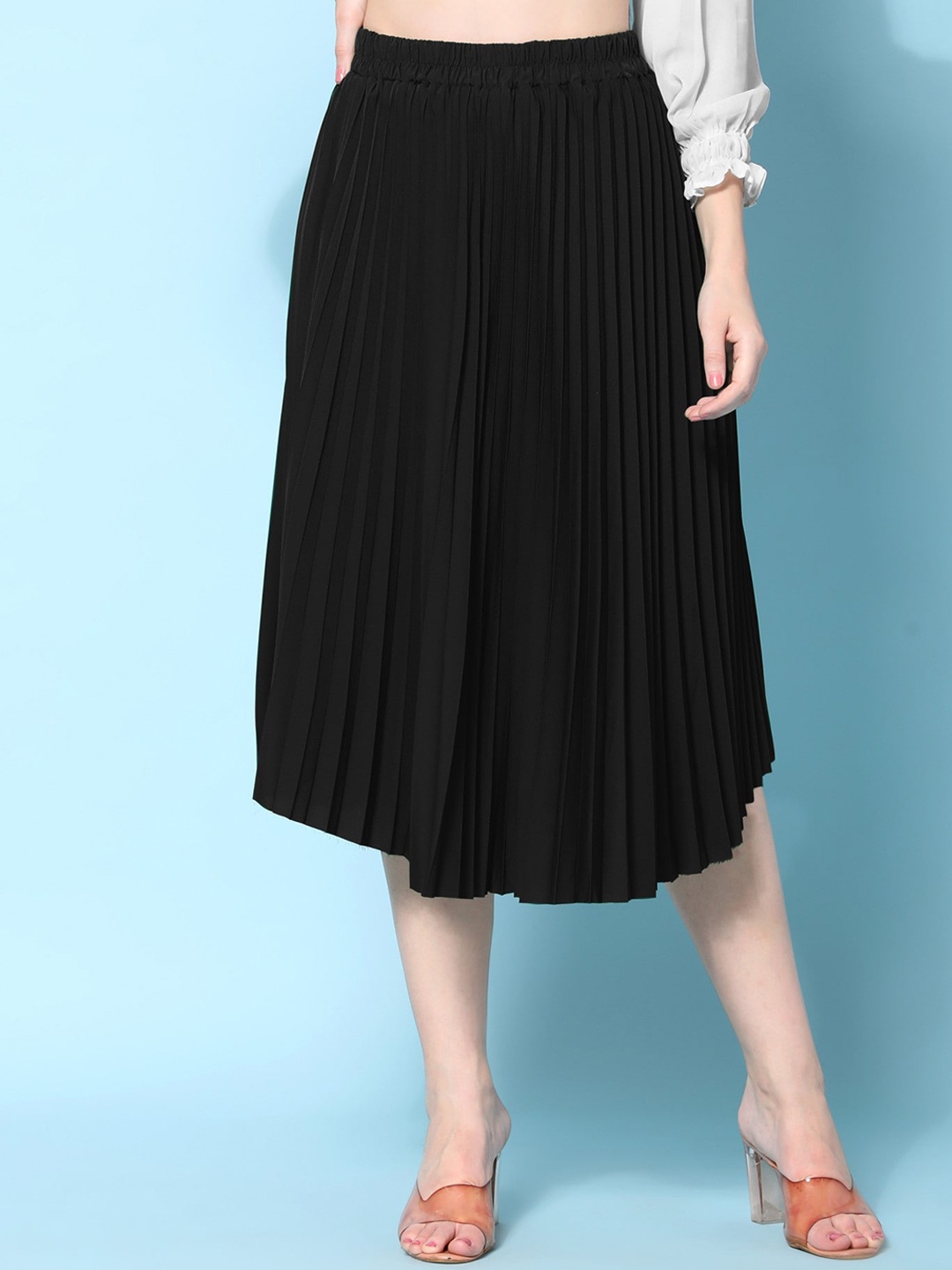 

Femvy Accordion Pleated A-Line Midi Skirt, Black