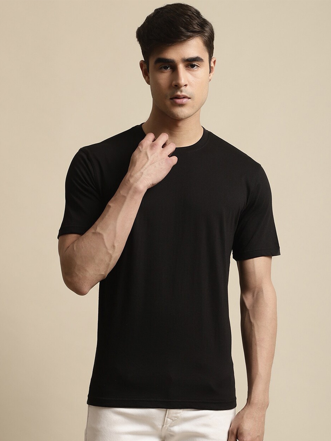 

Miaz Lifestyle Round Neck Pure Cotton T-Shirt, Black