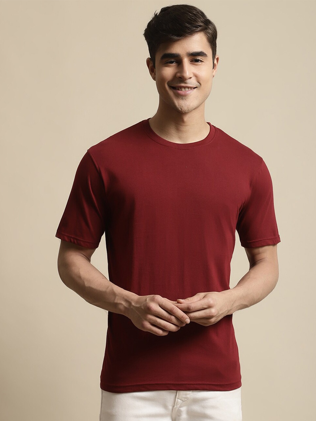 

Miaz Lifestyle Round Neck Short Sleeves Cotton T-shirt, Maroon