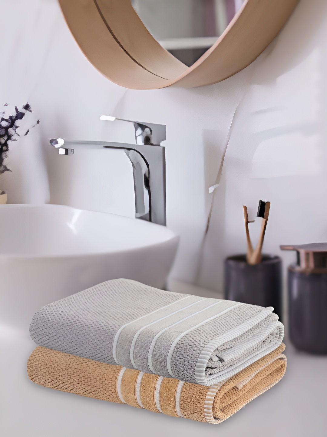 

eurospa Grey & Brown 2 Pieces Terry Cotton 480 GSM Towel Set