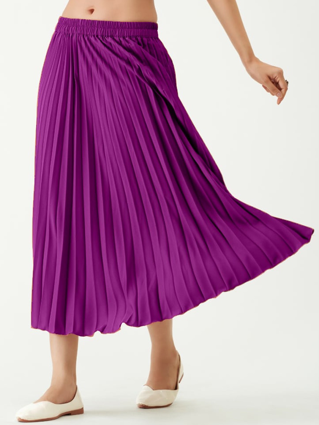 

Femvy Pleated Flared Midi Skirt, Magenta