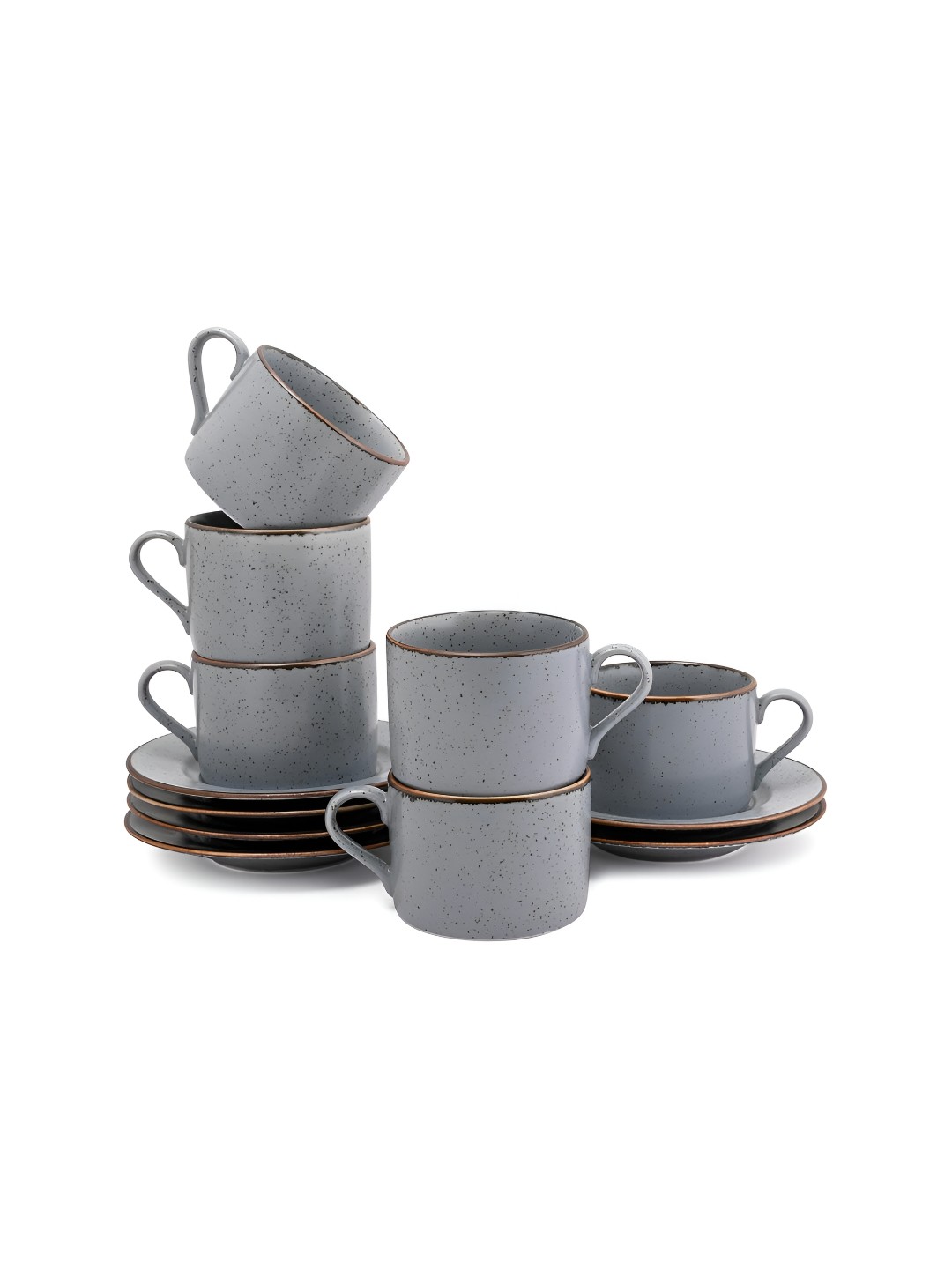 

Hitkari Grey & Brown 12 Pieces Porcelain Glossy Cups and Saucers Set