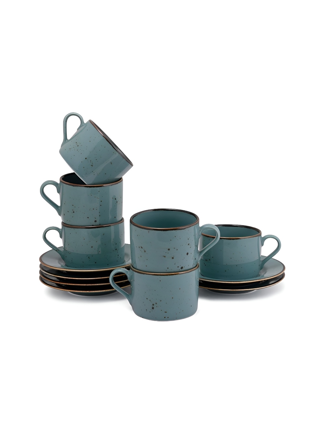 

Hitkari Green & Brown 12 Pieces Porcelain Glossy Cups and Saucers Set