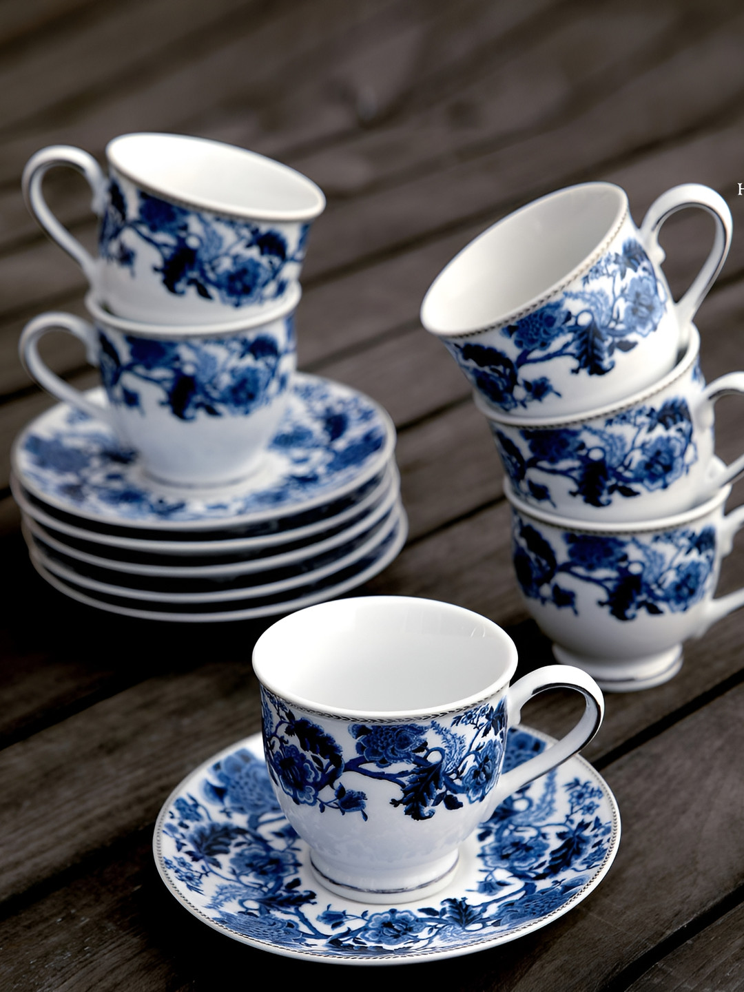 

Hitkari White & Blue 12 Pieces Floral Printed Glossy Cups and Saucers