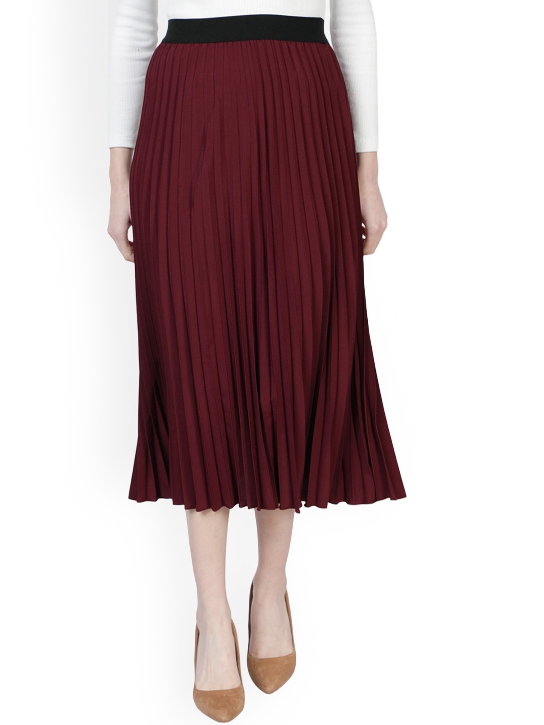 

Femvy Pleated Flared Midi Skirt, Magenta