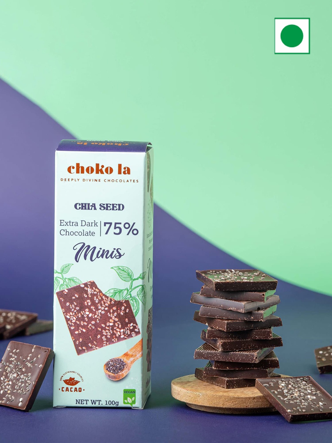 

choko la Chocolate Chia Seed Minis -100 G, Green
