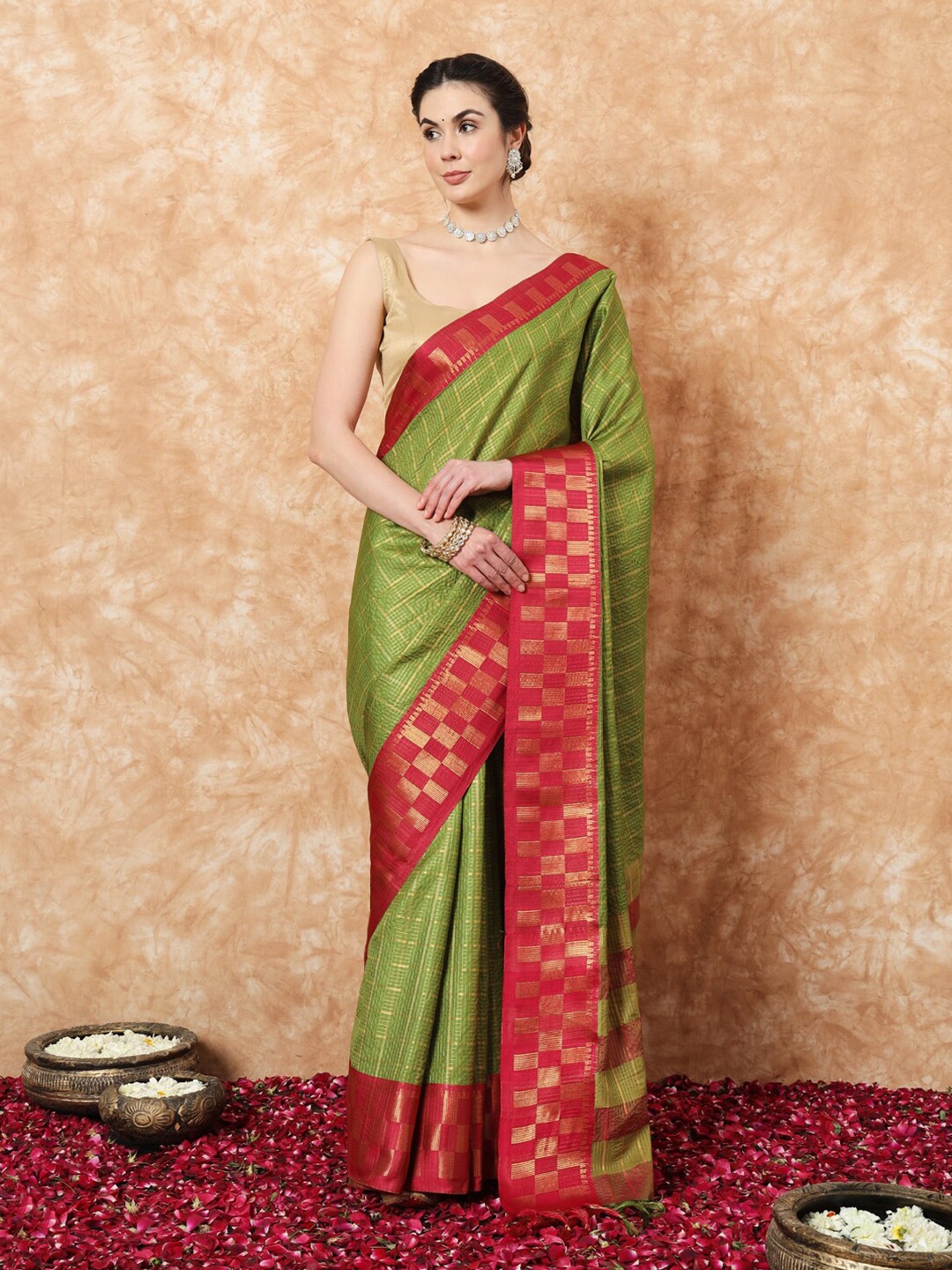 

Stylefables Woven Design Zari Art Silk Bhagalpuri Saree, Green