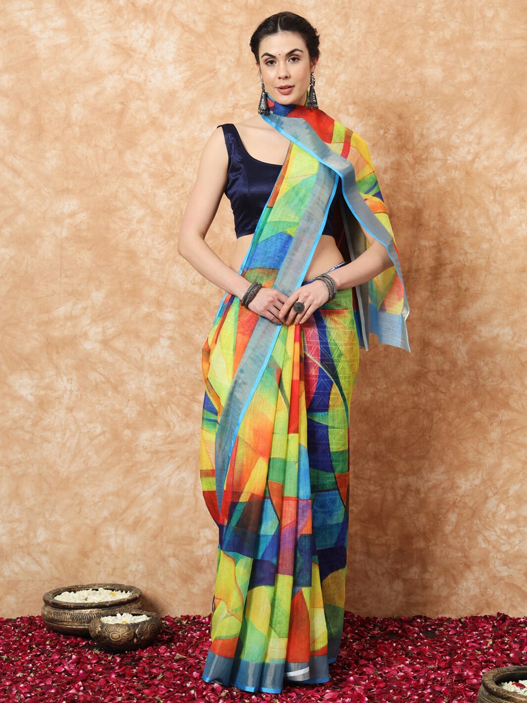 

Stylefables Abstract Printed Khadi Saree, Green