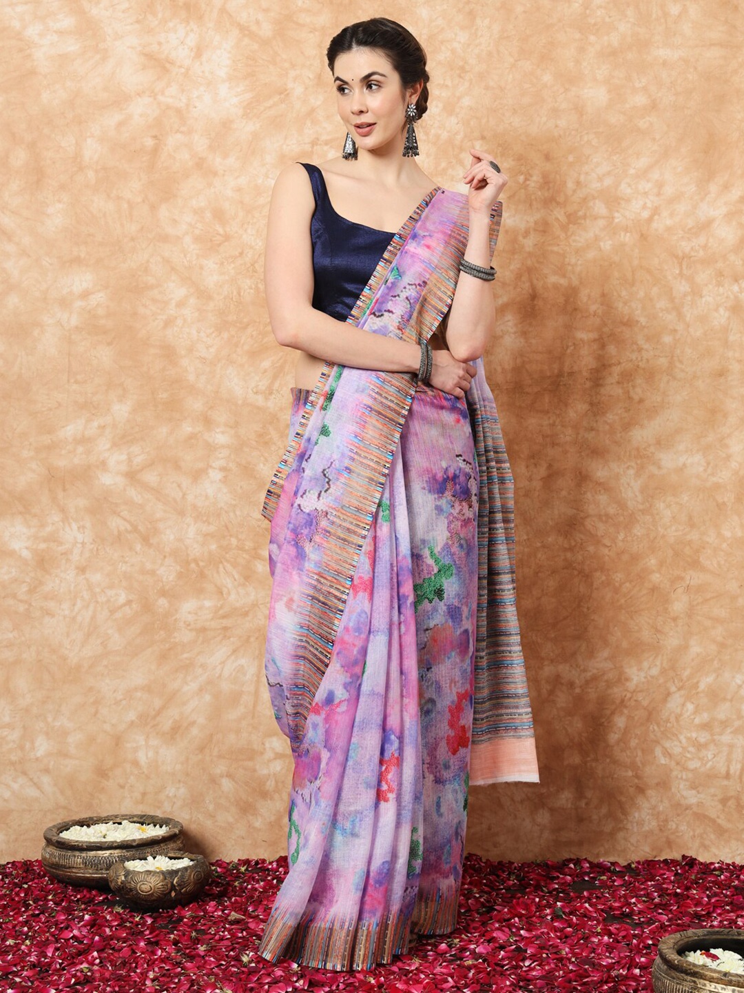 

Stylefables Linen Blend Khadi Saree, Purple