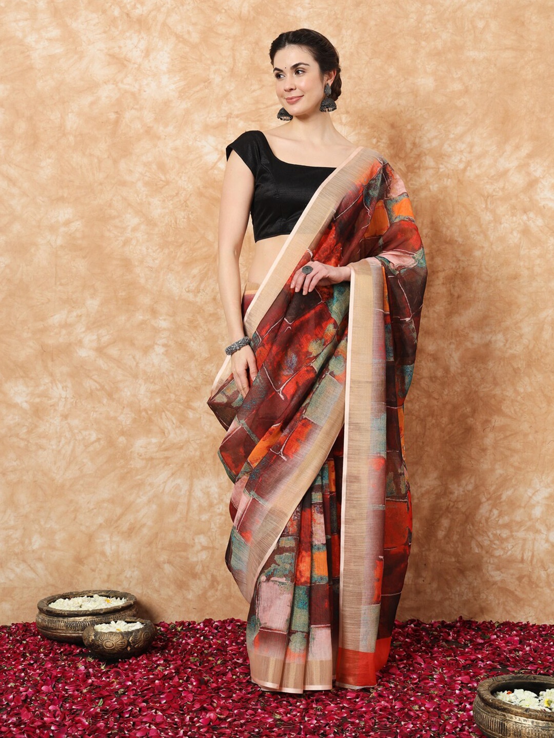 

Stylefables Abstract Printed Khadi Saree, Red