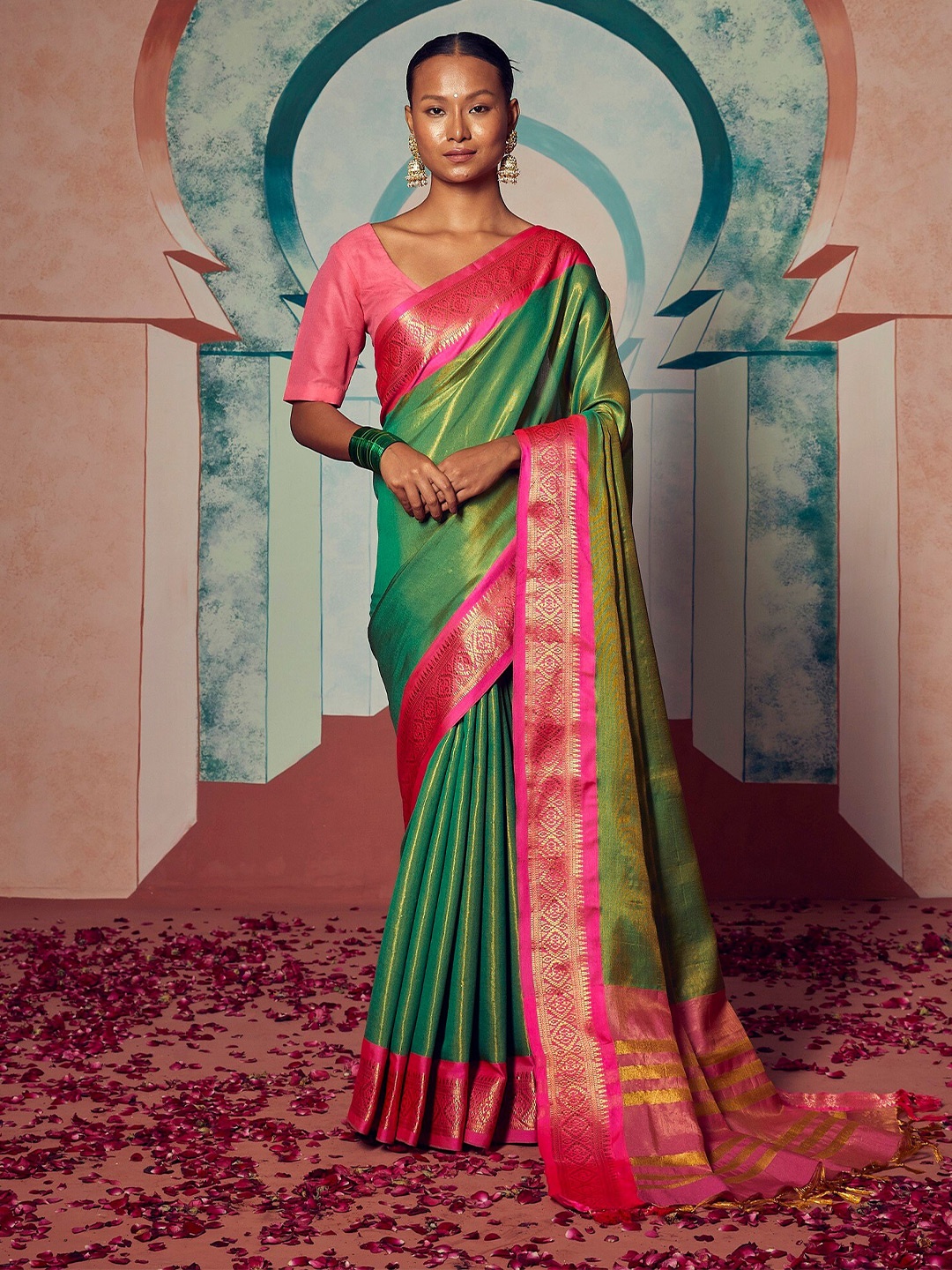 

Stylefables Zari Banarasi Saree, Green