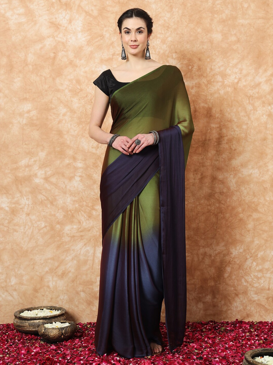 

Stylefables Ombre Satin Saree, Green