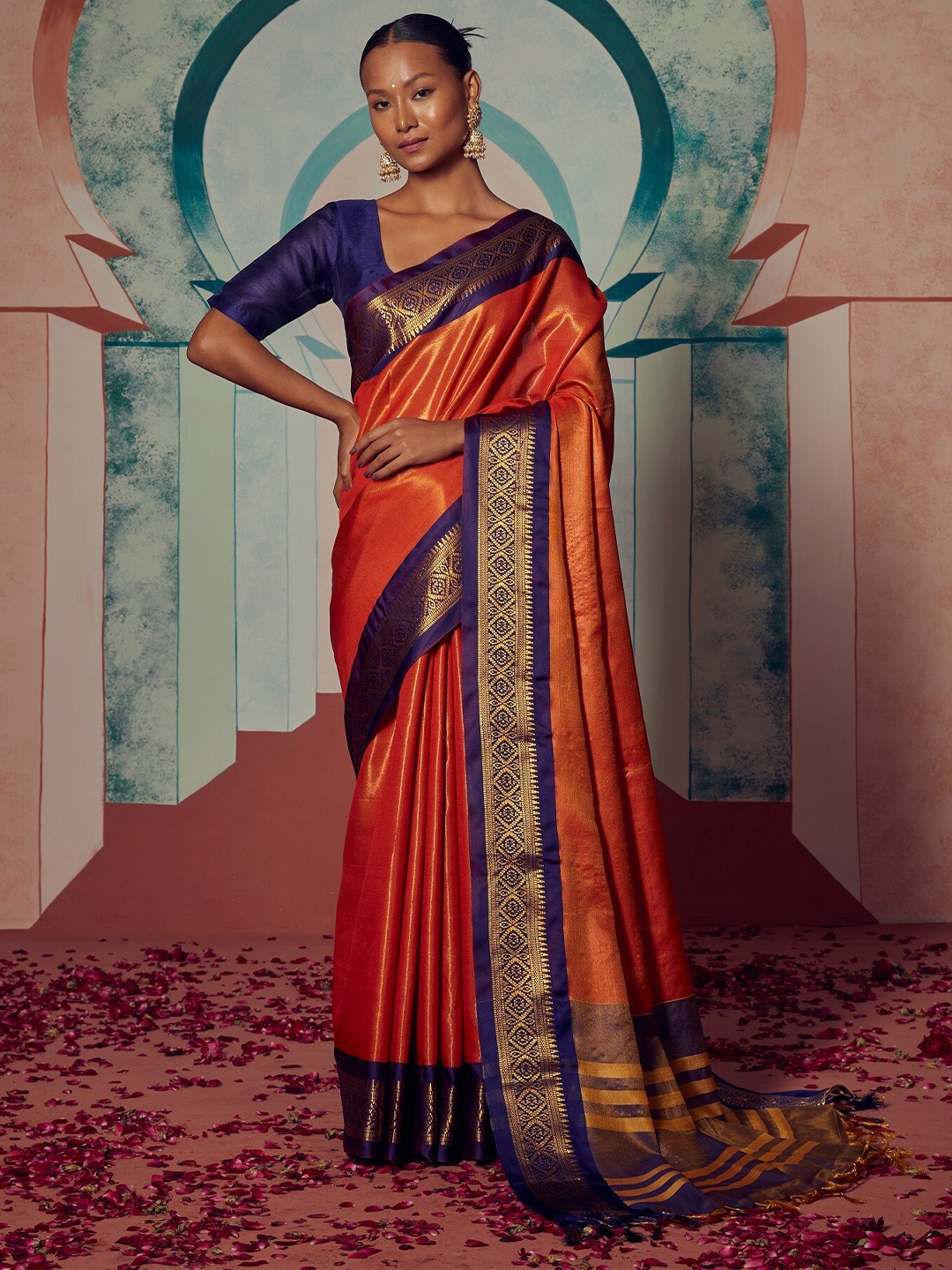 

Stylefables Zari Banarasi Saree, Orange