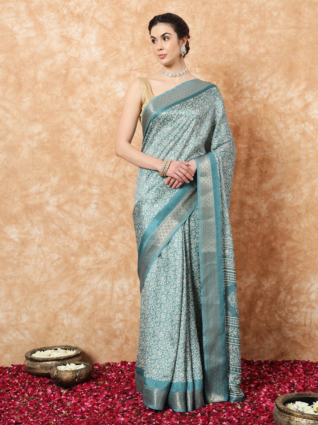 

Stylefables Ethnic Motifs Zari Art Silk Mysore Silk Saree, Blue