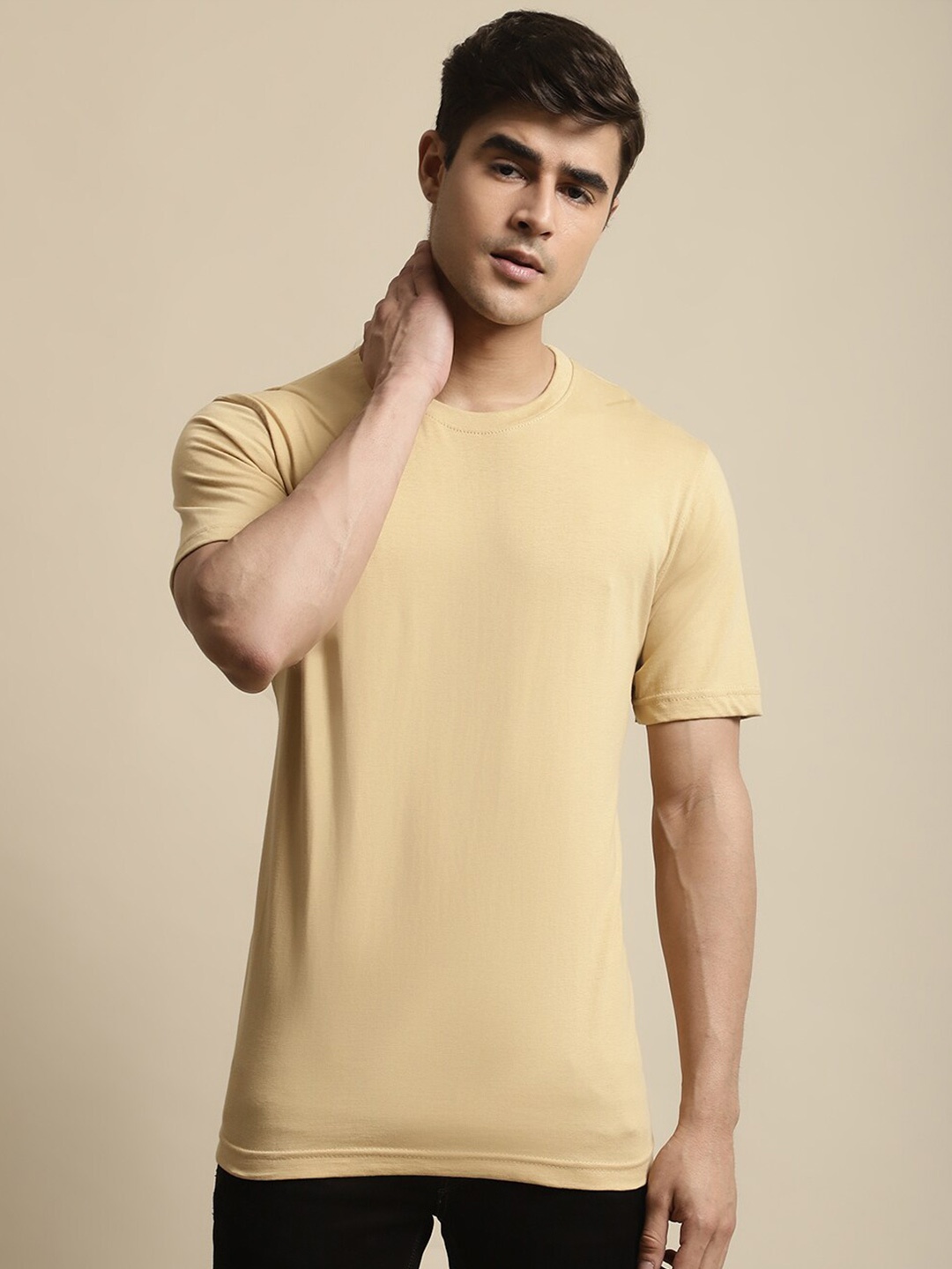 

Miaz Lifestyle Round Neck Pure Cotton T-Shirt, Beige