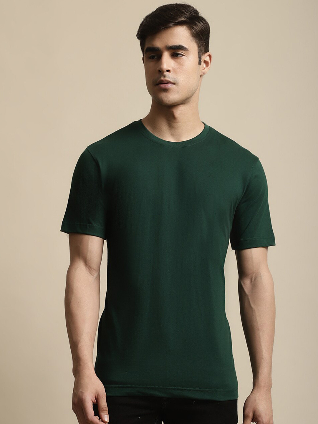 

Miaz Lifestyle Round Neck Pure Cotton T-Shirt, Green