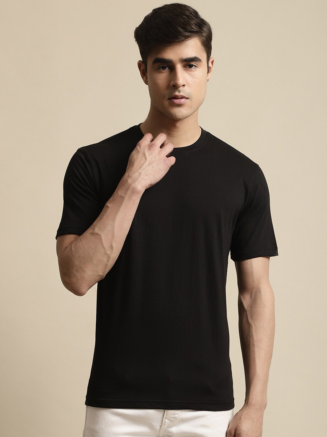 

Miaz Lifestyle Round Neck Pure Cotton T-Shirt, Black