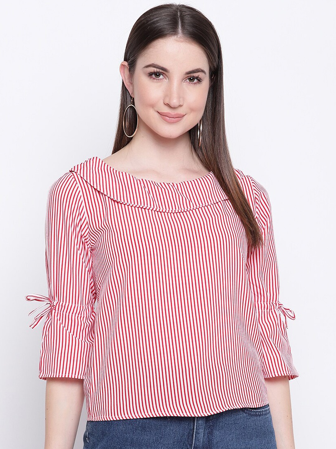 

Mayra Vertical Striped Round Neck Top, Pink