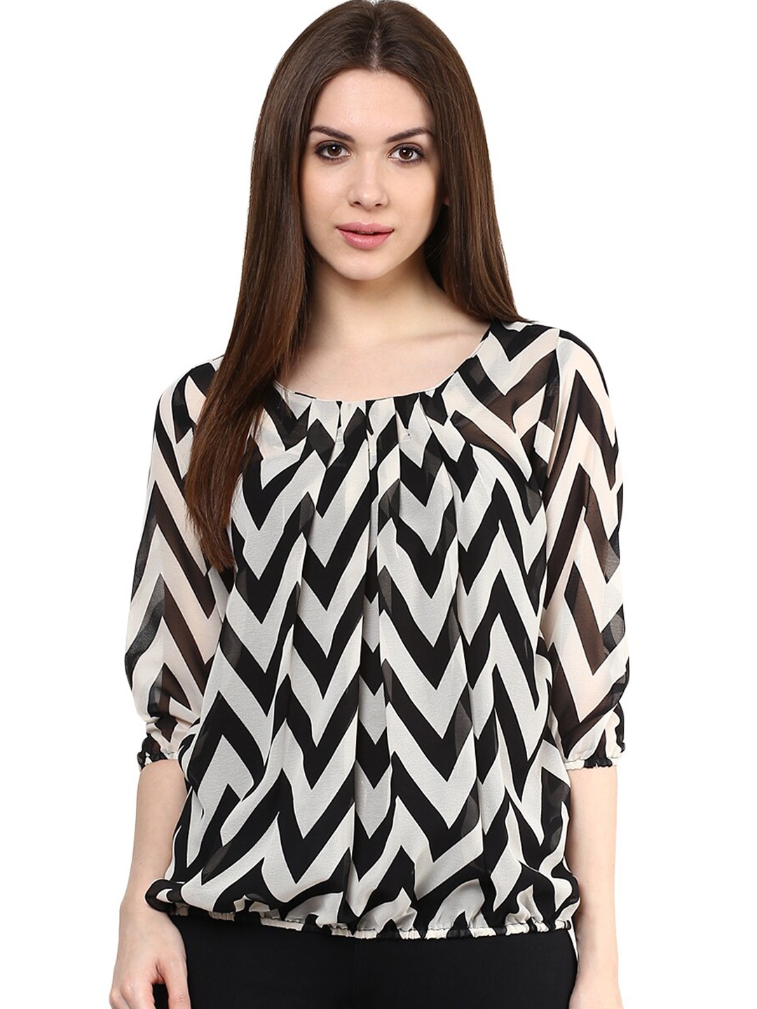 

Mayra Geometric Printed Blouson Top, Black