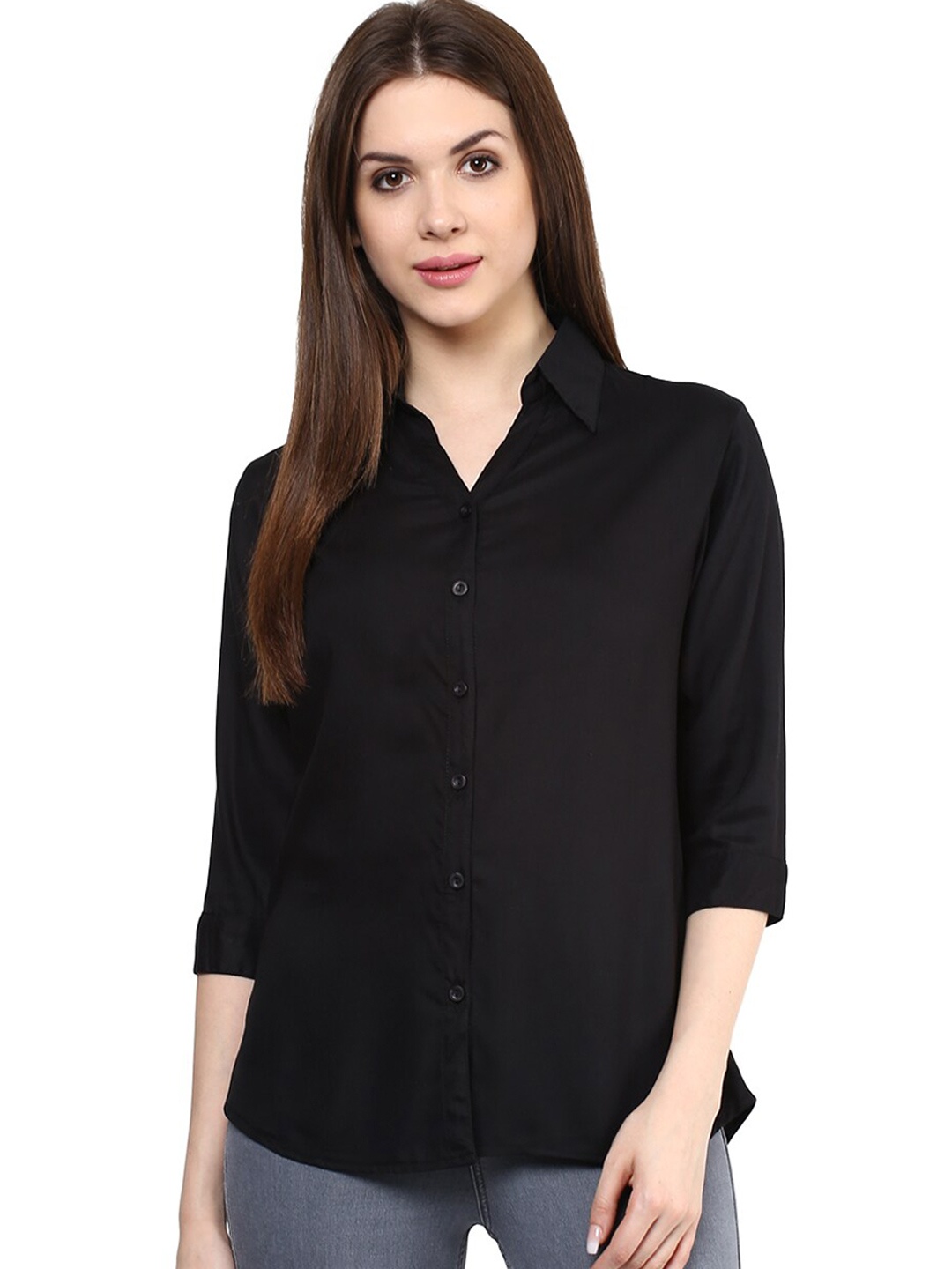 

Mayra Spread Collar Casual Shirt, Black