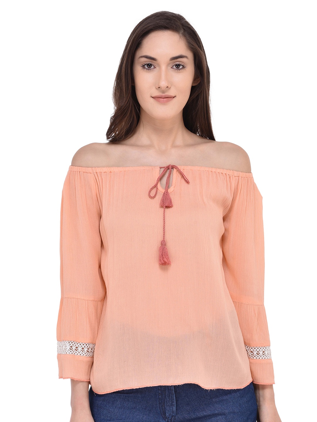 

Mayra Off-Shoulder Bell Sleeves Bardot Top, Orange