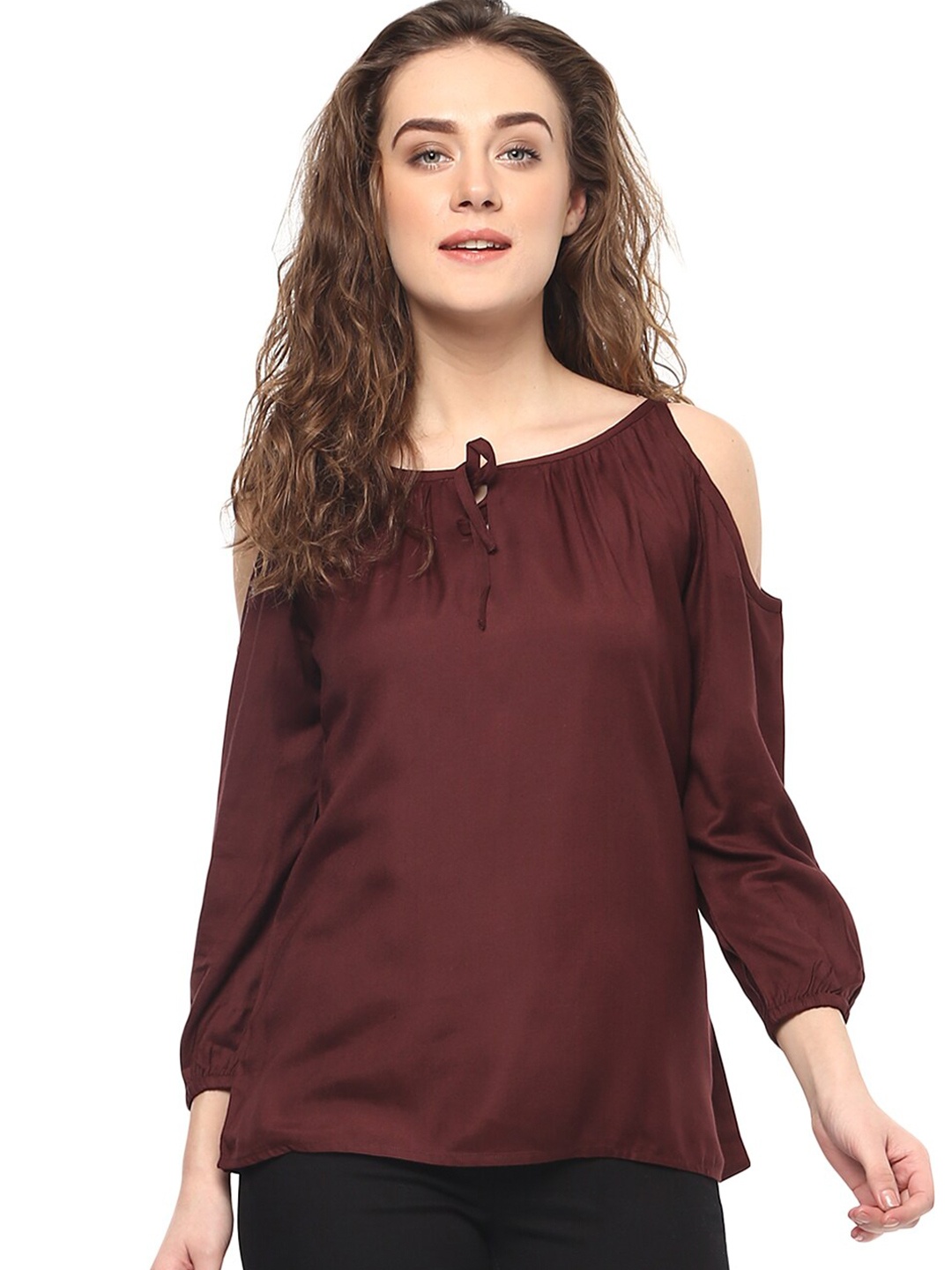 

Mayra Cut Out Cold-Shoulder Sleeves Top, Brown