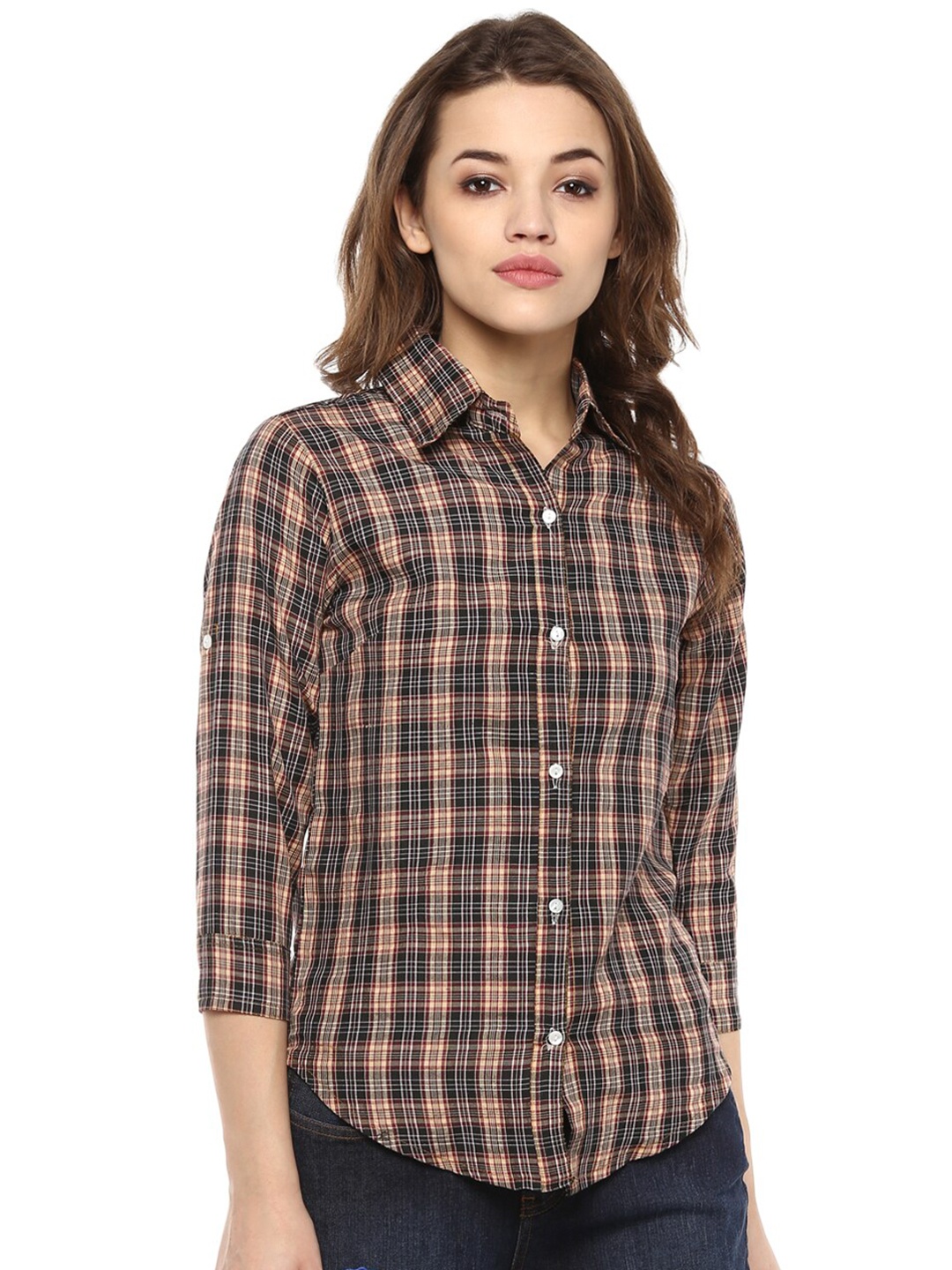 

Mayra Tartan Checks Cotton Casual Shirt, Brown