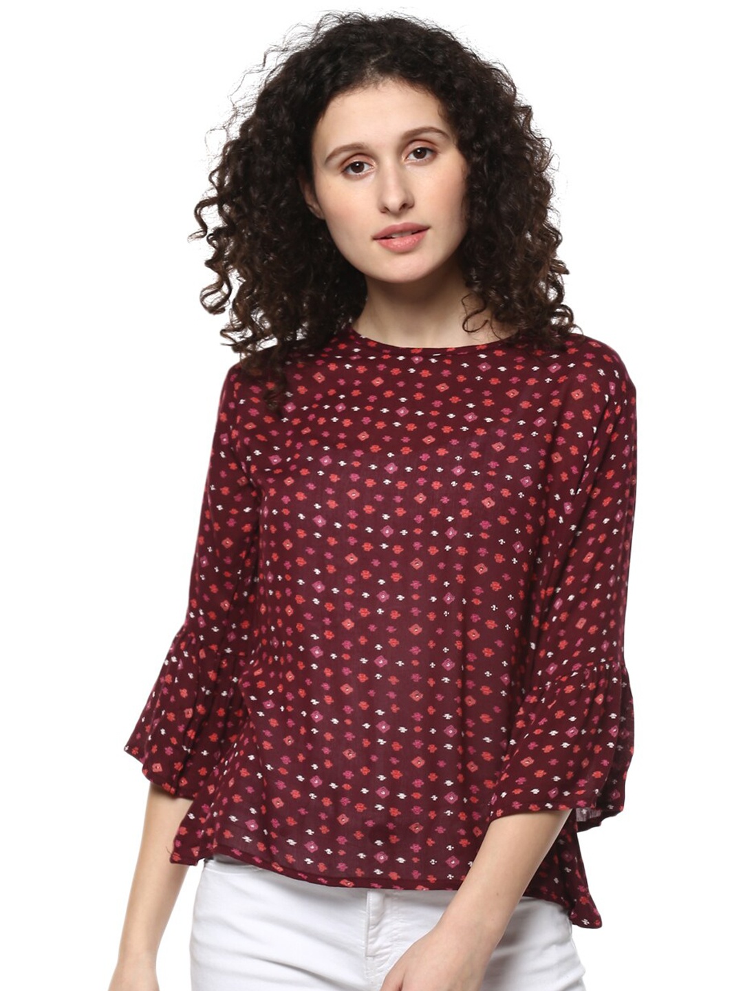 

Mayra Geometric Printed A-Line Top, Maroon