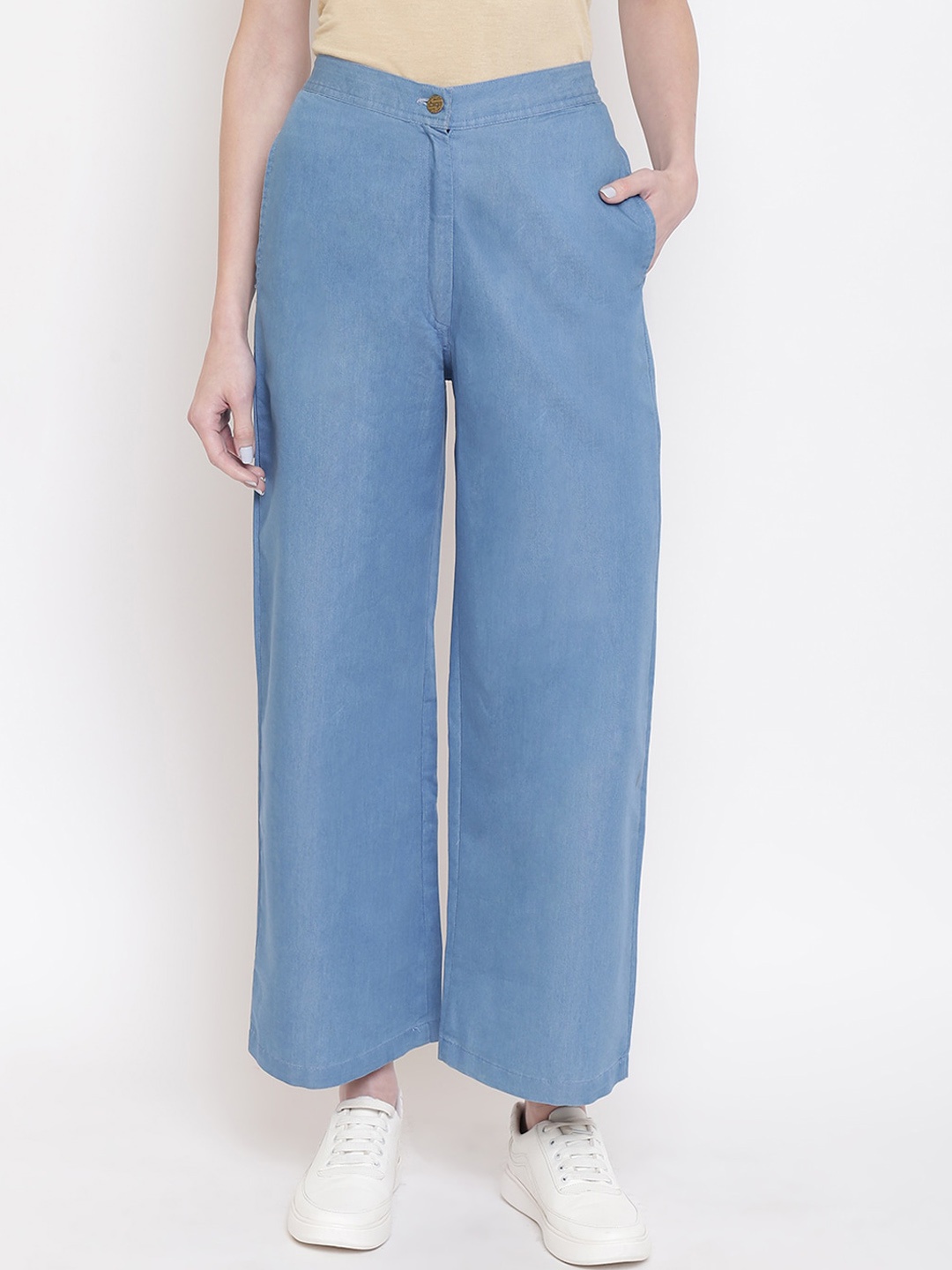 

Mayra Women Loose Fit Cotton Parallel Trousers, Blue