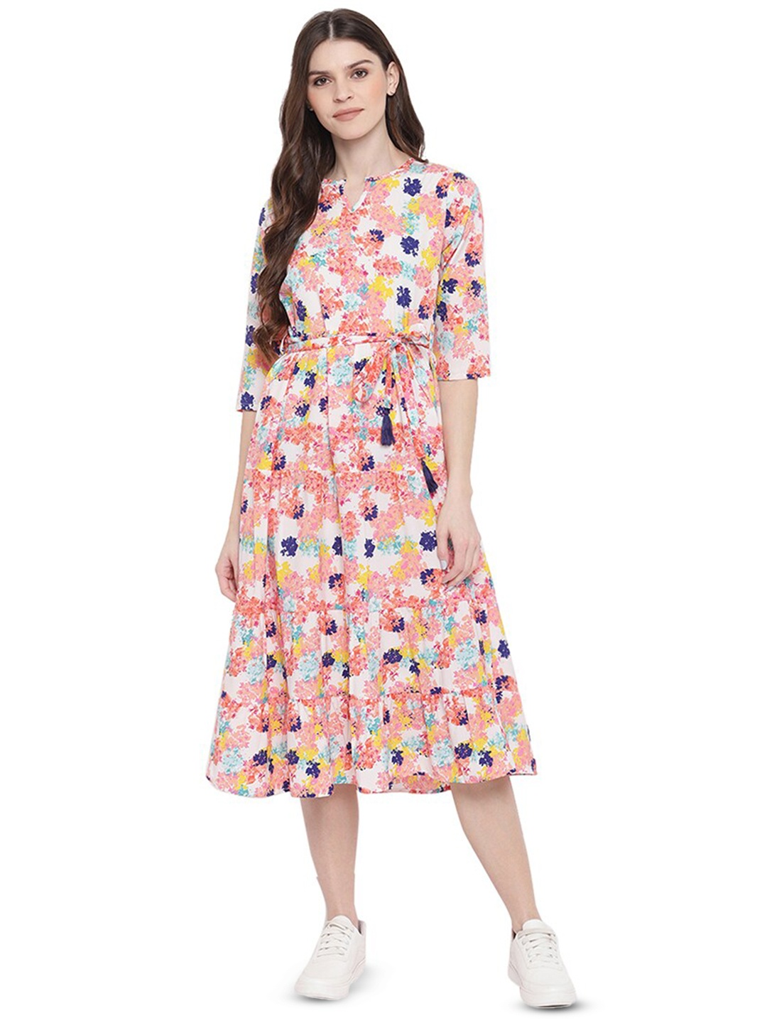 

Mayra Floral Printed A-Line Midi Dress, Pink