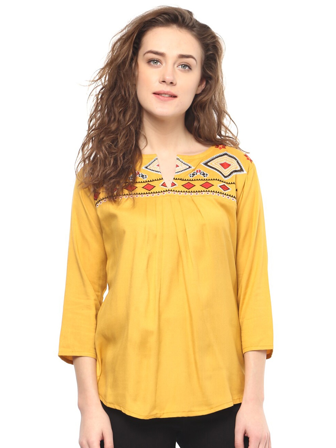 

Mayra Geometric Embroidered Top, Yellow