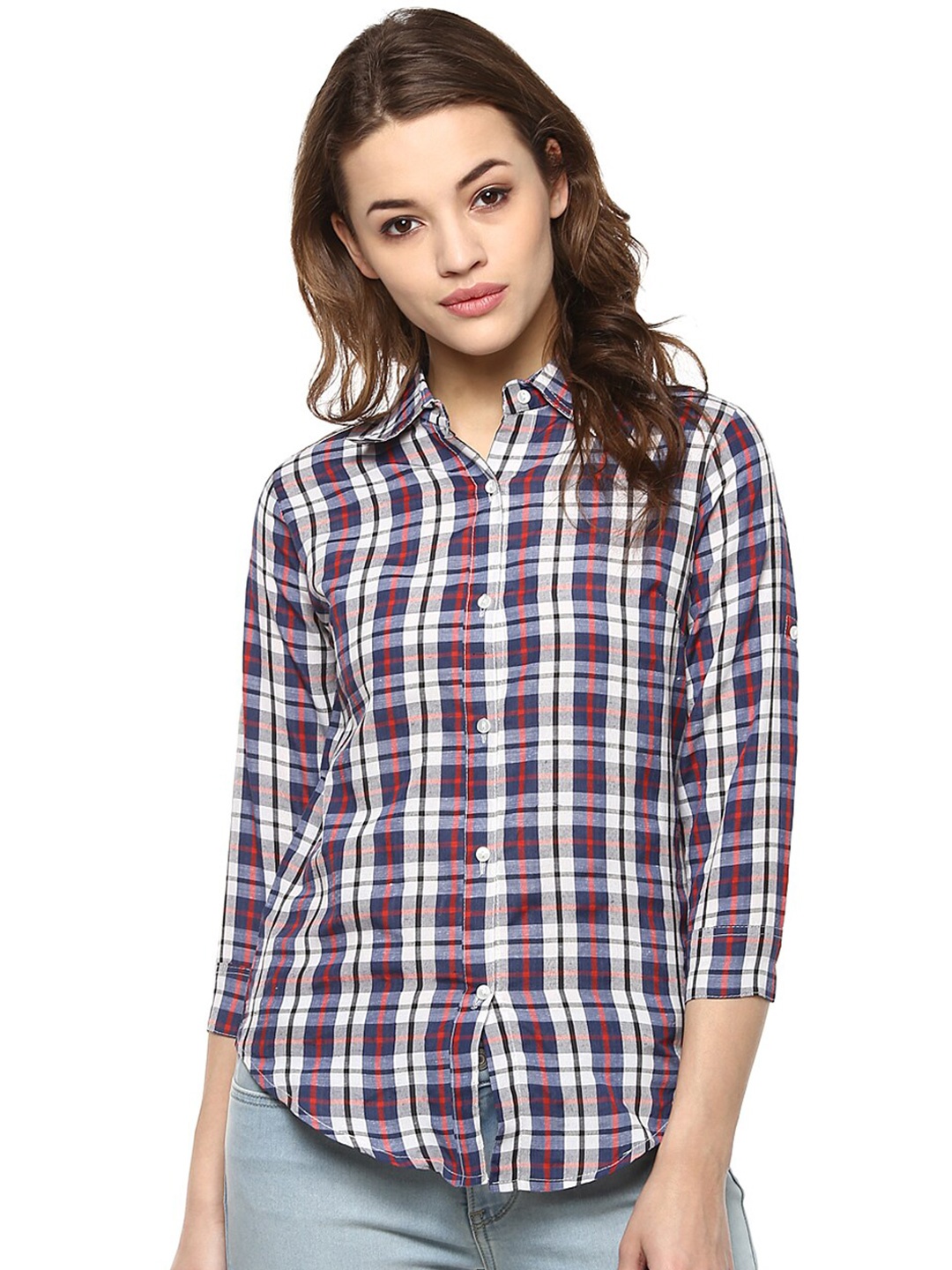 

Mayra Tartan Checks Cotton Casual Shirt, White