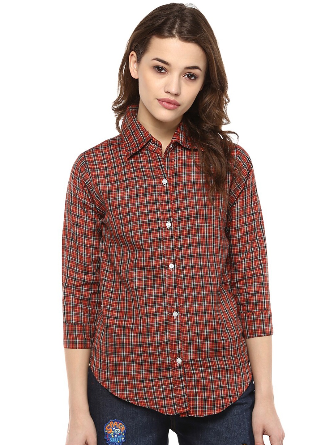 

Mayra Checked Cotton Casual Shirt, Brown