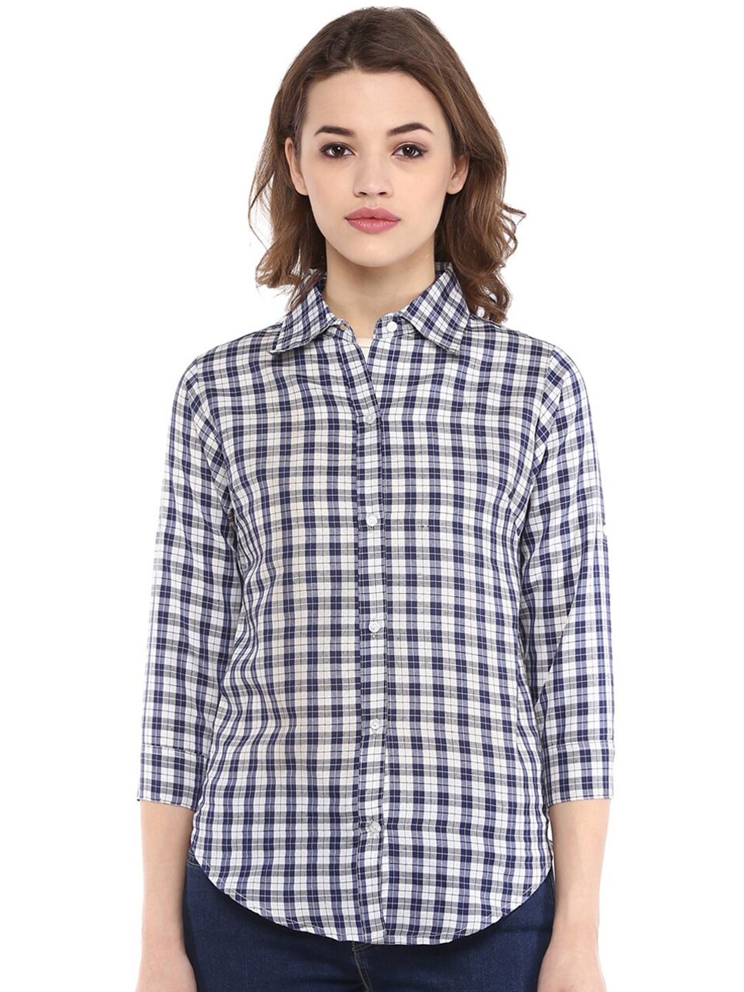 

Mayra Checked Cotton Casual Shirt, White