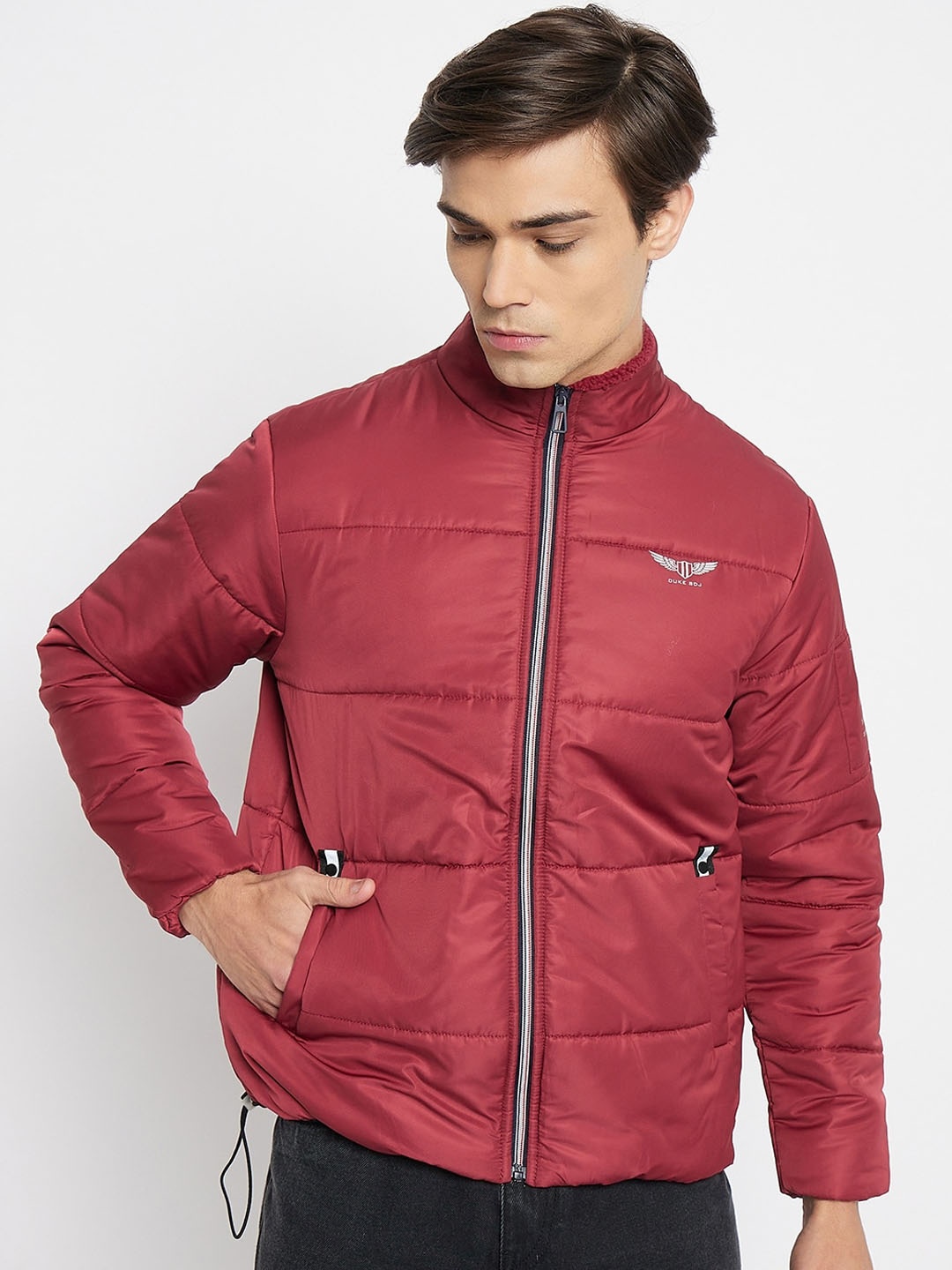 

Duke Long Sleeves Mock Collar Padded Jacket, Maroon