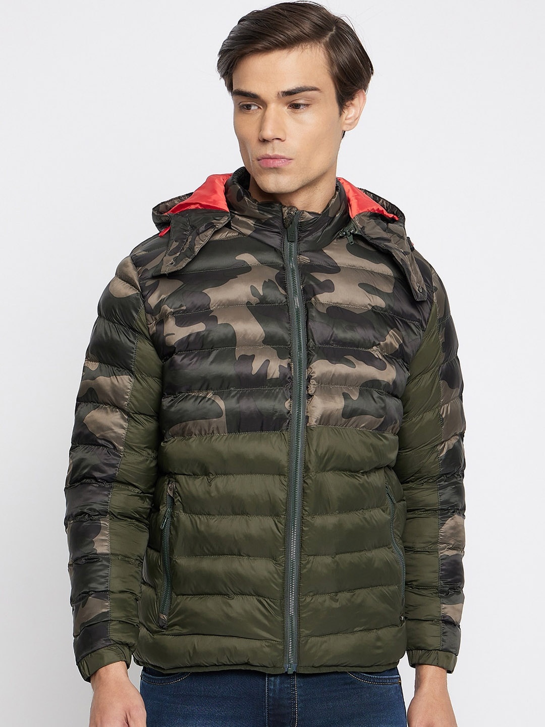 

Duke Camouflage Printed Hooded Padded Jacket, Green