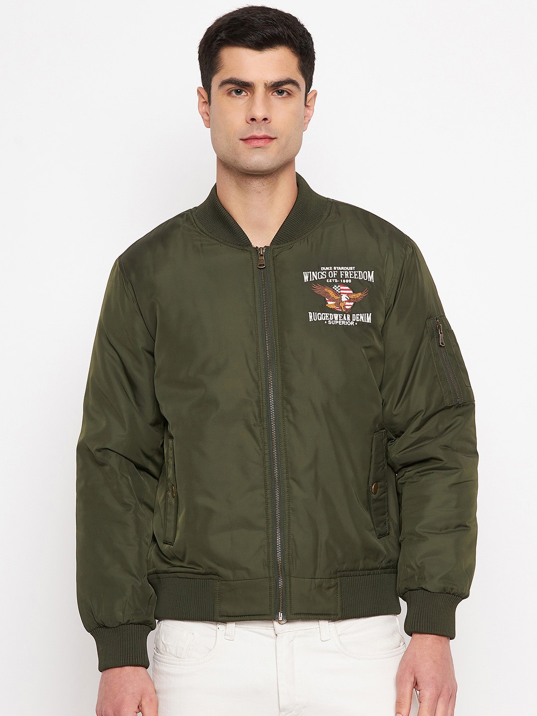 

Duke Mandarin Collar Bomber Jacket, Green