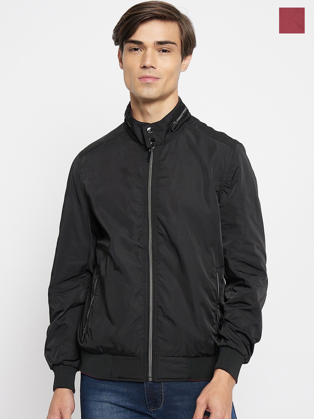 

Duke Stand CollarReversible Bomber Jacket, Maroon