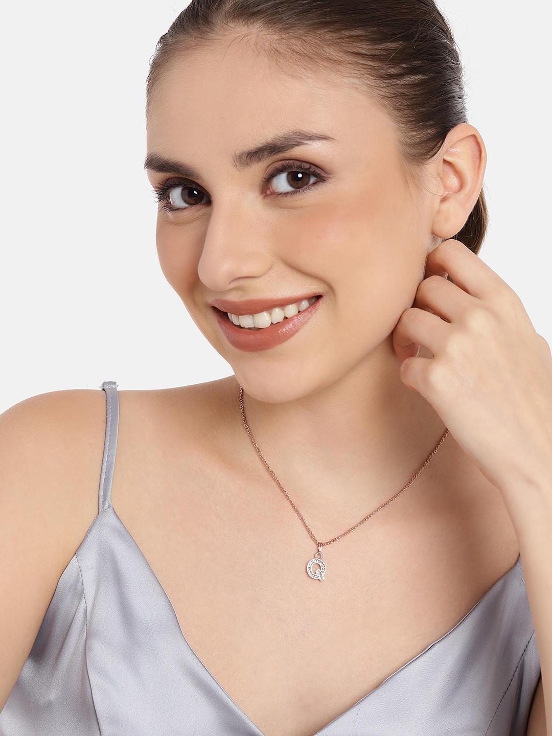 

Estele Rose Gold-Plated Artifical Studded Contemporary Pendants with Chains